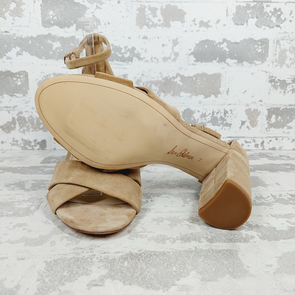 NEW Sam Edelman Yancy Tan Suede Block Heel Ankle Strap Sandal Heels M430 - Picture 9 of 11